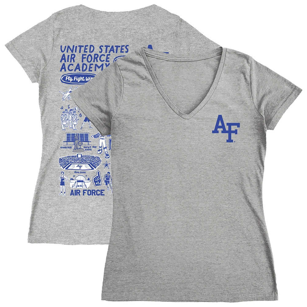 Women's Vive La Fete Gray Air Force Falcons Impressions Artwork V-Neck T-Shirt