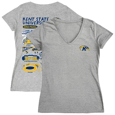 Women's Vive La Fete  Gray Kent State Golden Flashes Impressions Artwork V-Neck T-Shirt