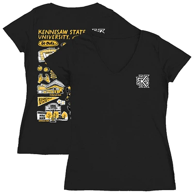 Women's Vive La Fete  Black Kennesaw State Owls Impressions Artwork V-Neck Fitted T-Shirt
