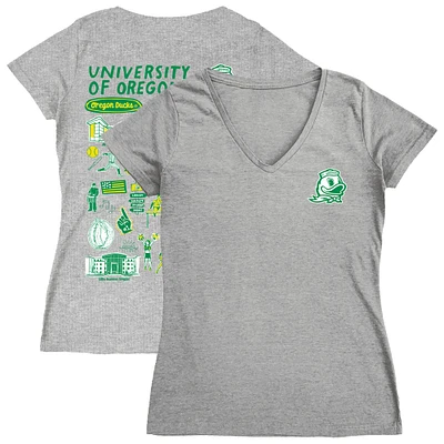 Women's Vive La Fete  Gray Oregon Ducks Impressions Artwork V-Neck Fitted T-Shirt