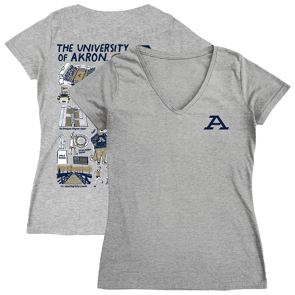 Women's Vive La Fete Gray Akron Zips Impressions Artwork V-Neck Fitted T-Shirt