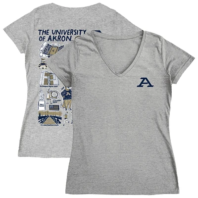 Women's Vive La Fete  Gray Akron Zips Impressions Artwork V-Neck Fitted T-Shirt