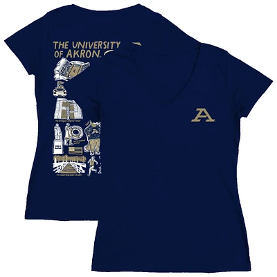 Women's Vive La Fete  Navy Akron Zips Impressions Artwork V-Neck T-Shirt