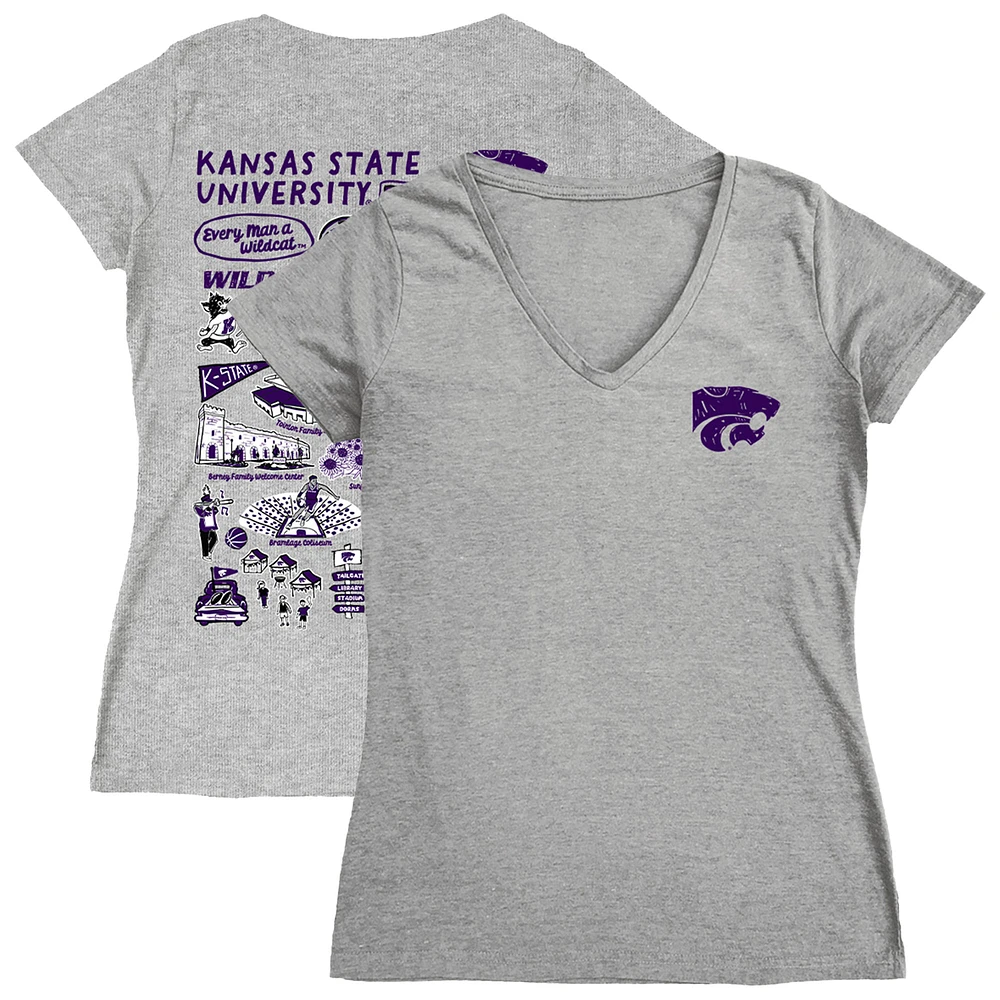 Women's Vive La Fete Gray Kansas State Wildcats Impressions Artwork V-Neck T-Shirt