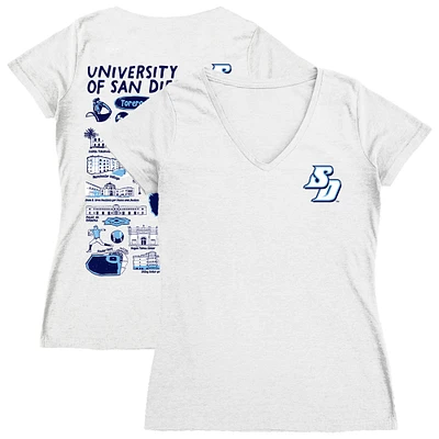 Women's Vive La Fete  White San Diego Toreros Impressions Artwork V-Neck T-Shirt