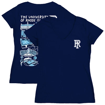 Women's Vive La Fete  Navy Rhode Island Rams Impressions Artwork V-Neck T-Shirt