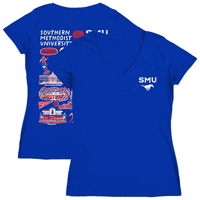 Women's Vive La Fete  Royal SMU Mustangs Impressions Artwork V-Neck T-Shirt