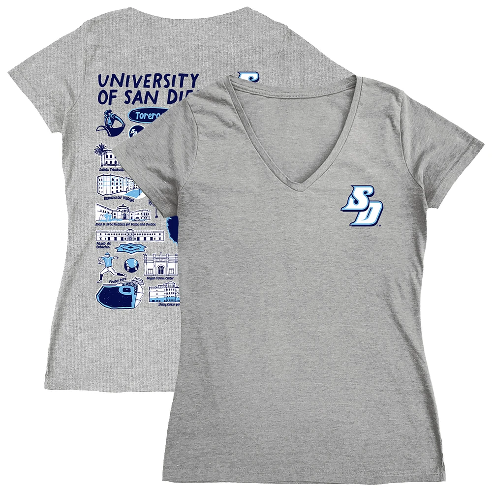 Women's Vive La Fete Gray San Diego Toreros Impressions Artwork V-Neck T-Shirt