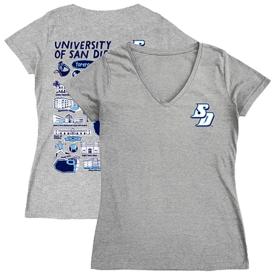 Women's Vive La Fete  Gray San Diego Toreros Impressions Artwork V-Neck T-Shirt