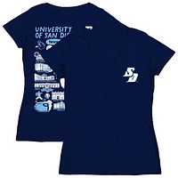 Women's Vive La Fete  Navy San Diego Toreros Impressions Artwork V-Neck T-Shirt
