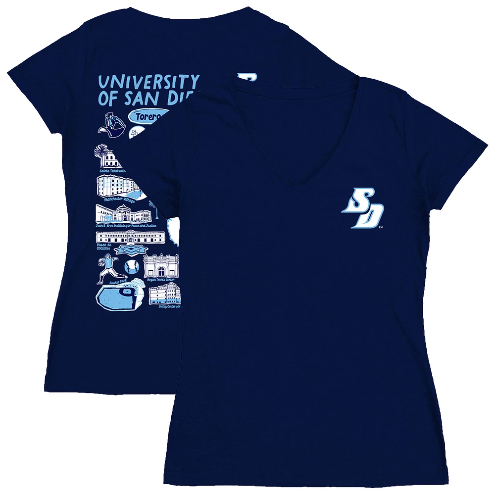 Women's Vive La Fete Navy San Diego Toreros Impressions Artwork V-Neck T-Shirt