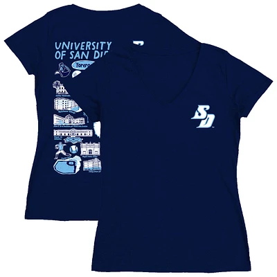 Women's Vive La Fete  Navy San Diego Toreros Impressions Artwork V-Neck T-Shirt