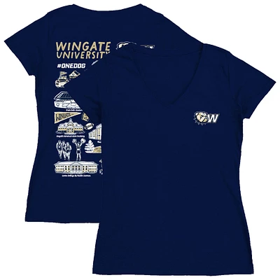 Women's Vive La Fete  Navy Wingate University Bulldogs Impressions Artwork V-Neck T-Shirt