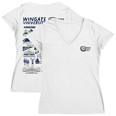 Women's Vive La Fete  White Wingate University Bulldogs Impressions Artwork V-Neck T-Shirt