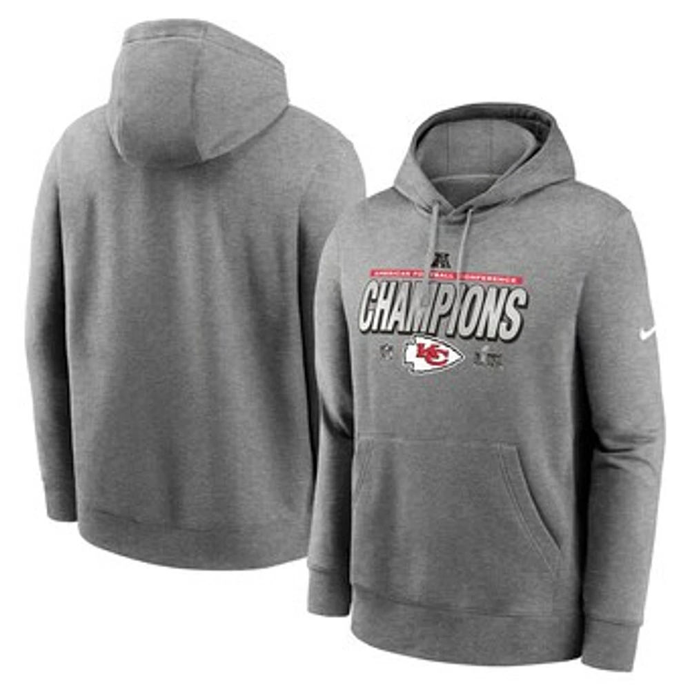 Men's Nike Heather Gray Kansas City Chiefs 2024 AFC Champions Locker Room Trophy Collection Pullover Hoodie