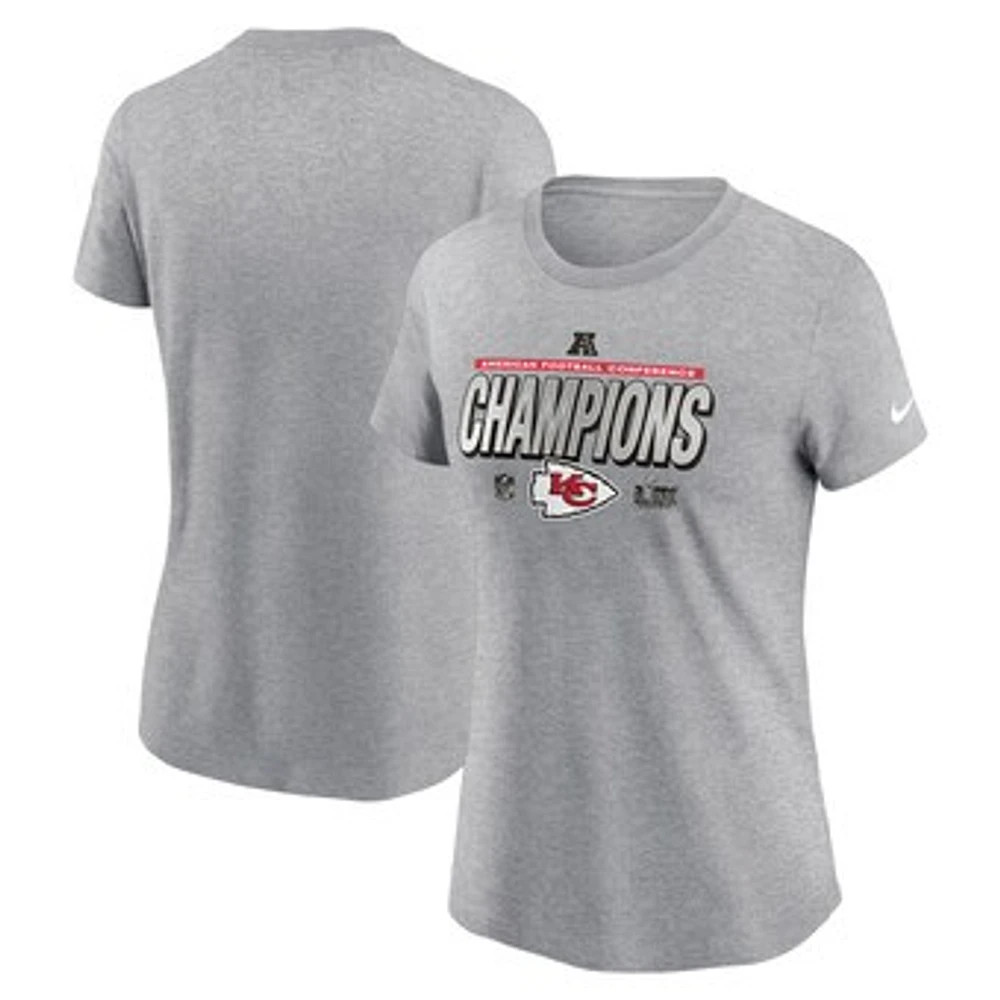 Women's Nike Heather Gray Kansas City Chiefs 2024 AFC Champions Locker Room Trophy Collection T-Shirt