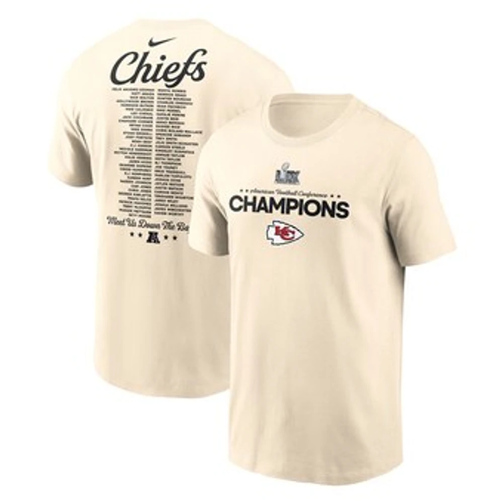 Men's Nike Natural Kansas City Chiefs 2024 AFC Champions Roster T-Shirt