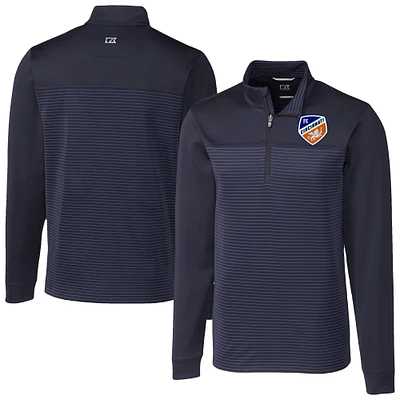 Men's Cutter & Buck  Navy FC Cincinnati Big Tall Traverse Stretch Eco Stripe Quarter-Zip Pullover