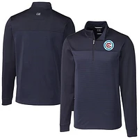 Men's Cutter & Buck  Navy Chicago Fire Big Tall Traverse Stretch Eco Stripe Quarter-Zip Pullover