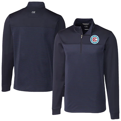 Men's Cutter & Buck  Navy Chicago Fire Big Tall Traverse Stretch Eco Stripe Quarter-Zip Pullover
