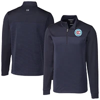Men's Cutter & Buck  Navy Chicago Fire Big Tall Traverse Stretch Eco Stripe Quarter-Zip Pullover