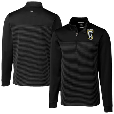 Men's Cutter & Buck  Black Columbus Crew Big Tall Traverse Stretch Eco Stripe Quarter-Zip Pullover