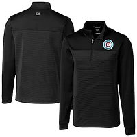 Men's Cutter & Buck  Black Chicago Fire Big Tall Traverse Stretch Eco Stripe Quarter-Zip Pullover