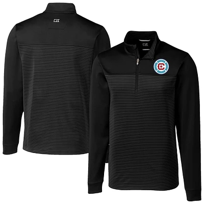 Men's Cutter & Buck  Black Chicago Fire Big Tall Traverse Stretch Eco Stripe Quarter-Zip Pullover