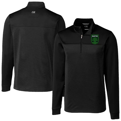 Men's Cutter & Buck  Black Austin FC Big Tall Traverse Stretch Eco Stripe Quarter-Zip Pullover
