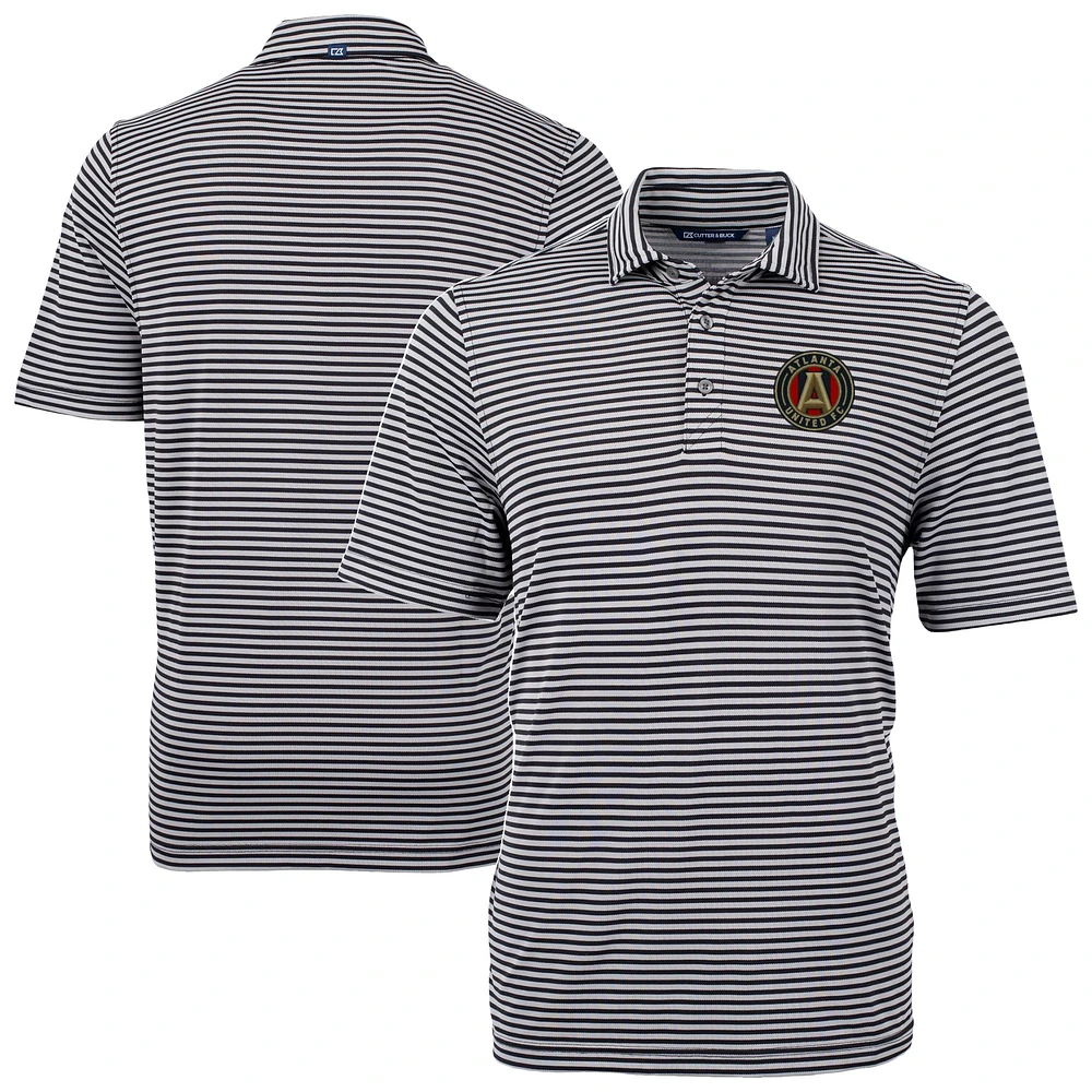 Men's Cutter & Buck Black Atlanta United FC Big Tall Virtue Eco Pique Stripe Recycled Polo