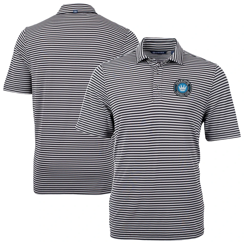 Men's Cutter & Buck Black Charlotte FC Big Tall Virtue Eco Pique Stripe Recycled Polo