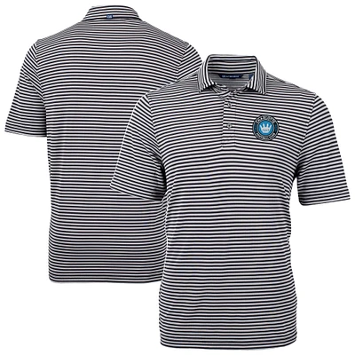 Men's Cutter & Buck  Black Charlotte FC Big Tall Virtue Eco Pique Stripe Recycled Polo