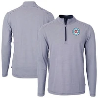 Men's Cutter & Buck  Navy Chicago Fire Big Tall Virtue Eco Pique Micro Stripe Recycled Quarter-Zip