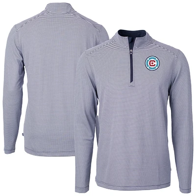 Men's Cutter & Buck  Navy Chicago Fire Big Tall Virtue Eco Pique Micro Stripe Recycled Quarter-Zip