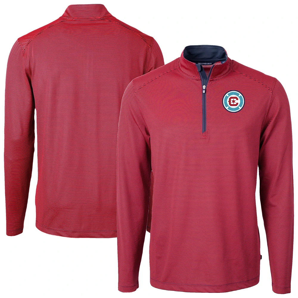 Men's Cutter & Buck Chicago Fire Big Tall Virtue Eco Pique Micro Stripe Recycled Quarter-Zip