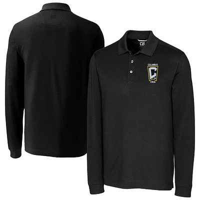 Men's Cutter & Buck  Black Columbus Crew Big Tall Advantage Eco Tri-Blend Pique Long Sleeve Polo