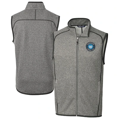 Men's Cutter & Buck  Heather Gray Charlotte FC Big Tall Mainsail Sweater-Knit Full-Zip Vest