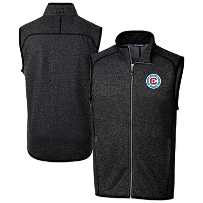 Men's Cutter & Buck  Heather Charcoal Chicago Fire Big Tall Mainsail Sweater-Knit Full-Zip Vest