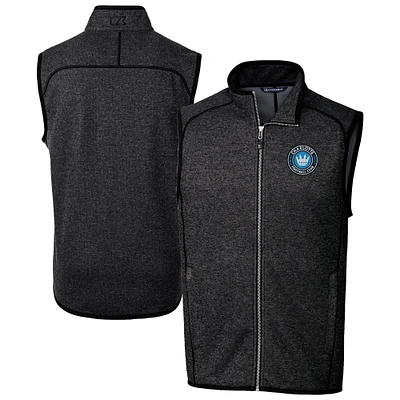 Men's Cutter & Buck  Heather Charcoal Charlotte FC Big Tall Mainsail Sweater-Knit Full-Zip Vest