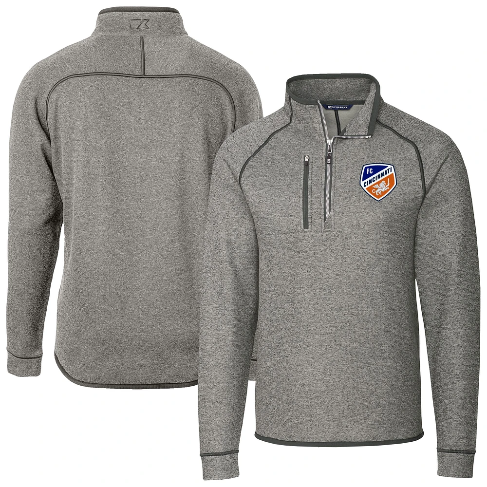 Men's Cutter & Buck Heather Gray FC Cincinnati Big Tall Mainsail Sweater-Knit Half-Zip Pullover Top