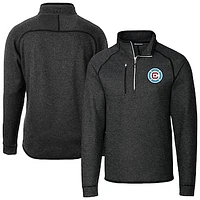 Men's Cutter & Buck  Heather Charcoal Chicago Fire Big & Tall Mainsail Sweater-Knit Half-Zip Pullover Top