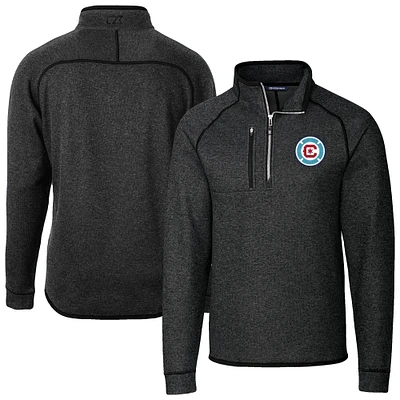 Men's Cutter & Buck  Heather Charcoal Chicago Fire Big & Tall Mainsail Sweater-Knit Half-Zip Pullover Top