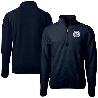 Men's Cutter & Buck  Navy Chicago Fire Big Tall Cascade Eco Sherpa Fleece Quarter-Zip Pullover Jacket