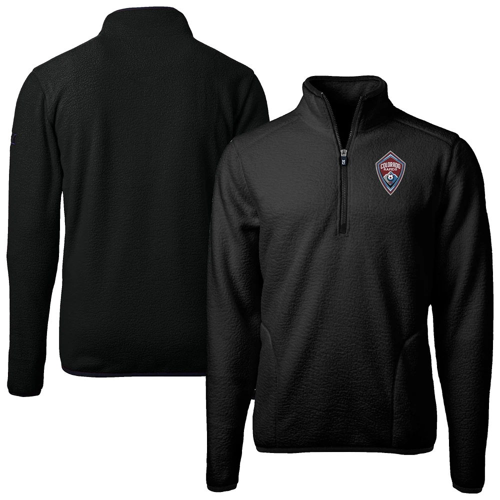 Men's Cutter & Buck Black Colorado Rapids Big Tall Cascade Eco Sherpa Fleece Quarter-Zip Pullover Jacket