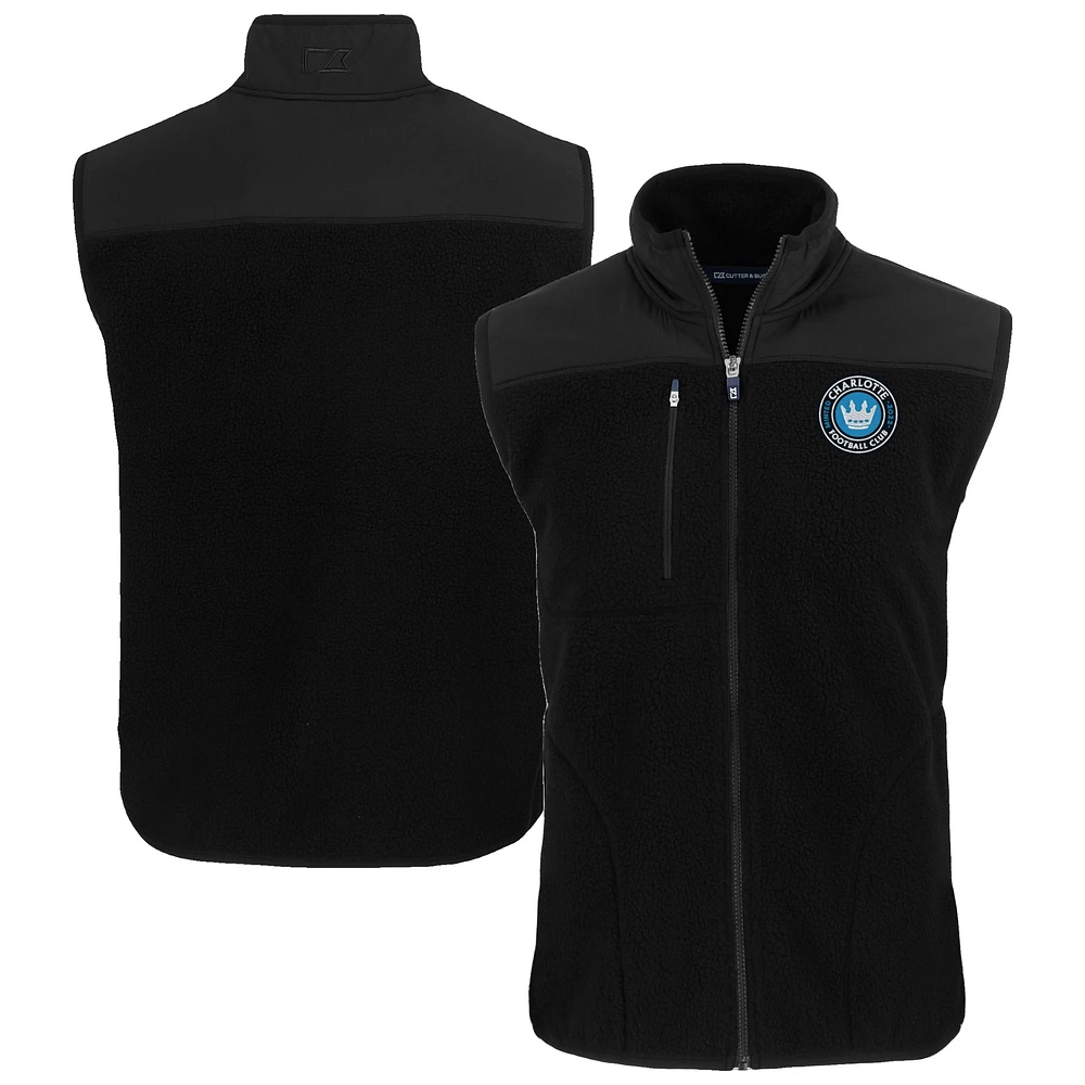 Men's Cutter & Buck Black Charlotte FC Big Tall Cascade Eco Sherpa Fleece Full-Zip Vest