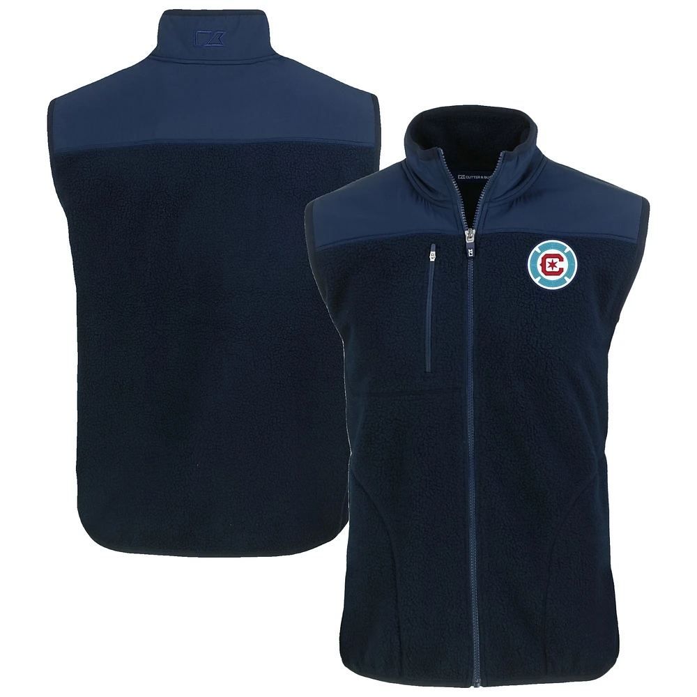 Men's Cutter & Buck Navy Chicago Fire Big Tall Cascade Eco Sherpa Fleece Full-Zip Vest