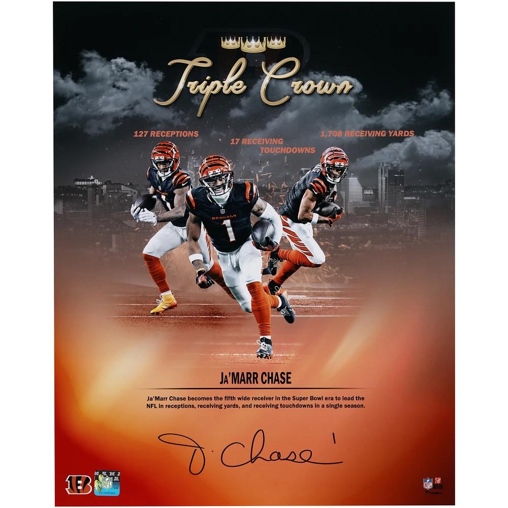 Ja'Marr Chase Cincinnati Bengals Autographed 16" x 20" 2024 Triple Crown Collage Photograph