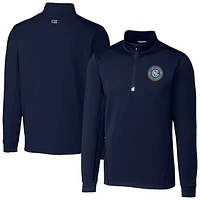 Men's Cutter & Buck  Navy New York City FC Traverse Stretch Eco Quarter-Zip Pullover Top