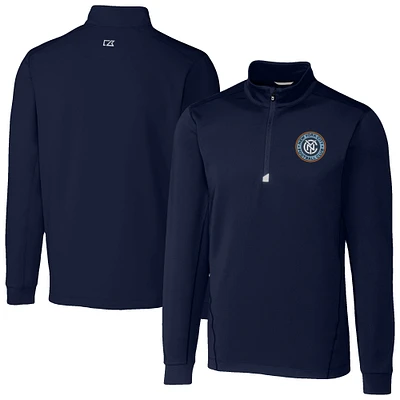 Men's Cutter & Buck  Navy New York City FC Traverse Stretch Eco Quarter-Zip Pullover Top