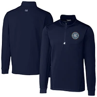 Men's Cutter & Buck  Navy New York City FC Traverse Stretch Eco Quarter-Zip Pullover Top